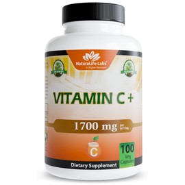 NaturaLife Labs Vitamin C with Vitamin D3, Zinc, Elderberry & Ginger Root – 1,700 mg per Serving – 100 Capsules, Vegan, Non-GMO, Gluten Free