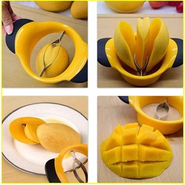 HUATEEN Mango Cutter & Corer – Stainless Steel Blade with Non-Slip Handle – Fruit Slicer for Mango, Pineapple, Peach & Apples – Efficient Kitchen Tool (Orange, 20x13.3x4.5cm)