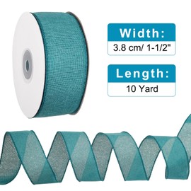 sourcing map Burlap Wired Ribbon 1-1/2 Inch x 10 Yard, Wired Edge Ribbon for Craft Gift Wrapping Wreath Christmas Tree Decoration, Turquoise Blue