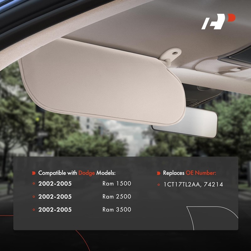 A-Premium Left Driver Side Sun Visor Assembly Compatible with Dodge