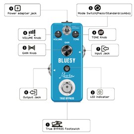 Rowin Guitar Bluesy Pedal Vintage Blues Style Distortion Effect Pedal Wide Range Frequency Response With Mini Size True Bypass