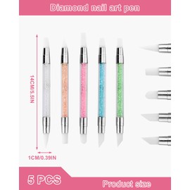 JUKOTA 5 Stück Diamant Painting Wachsstifte Nagelkunst Punktstift Acryl Nagelkunst Pinsel Silikon Nagel Modellierstifte Doppelkopf Nagelkunstwerkzeuge Nailart Punktierwerkzeuge zum Entwerfen