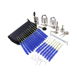 Moli 24pcs Lock Pick Set with 5pcs Transparent Lock Pick Practice Set,Lock Picking Training Kit for Beginner & Professional (Blue Tool with 5pcs Locks)