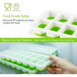 U Chef Moldes para Cubitos de Hielo con Tapa, Set de 4 Bandejas Flexibles de Silicona de Fácil liberación Con Tapa Extraíble Resistente a Derrames, Bandejas de Hielo Apilables
