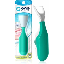 Flosser dental automático de QWIK | Haga clic en el uso, Reutilizable y Refundible | Hilo precargado con cubierta de viaje | Flossing Fácil para la eliminación de placas, dientes limpios y respiración fresca (Verde)