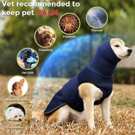 Dotoner Dog Anxiety Relief Coat,2-in-1Calming Anxiety Jacket for Dogs with Soft Ear Muffs Hood for Noise Dog Anxiety Vest with reflective strips Belly Coverage Anti-Anxiety Wrap Relief Stress