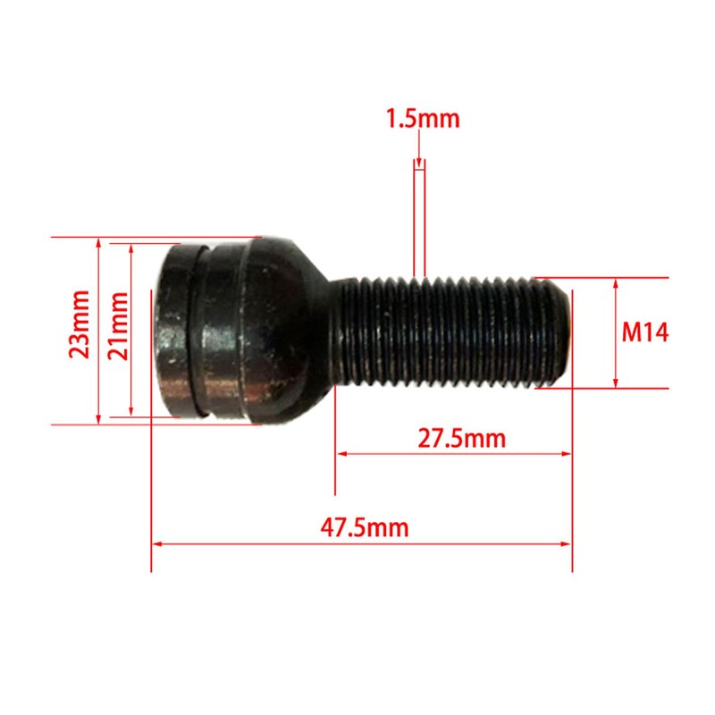 4 Pcs Steel Anti-Theft Wheel Bolts M14 x 1.5mm