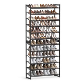 SONGMICS Shoe Rack, 12-Tier Shoe Organizer, Metal Shoe Storage for Garage, Entryway, Set of 2 6-Tier Stackable Shoe Shelf, with Adjustable Flat or Angled Shelves, Holds 48-60 Pairs, Black ULMR12B