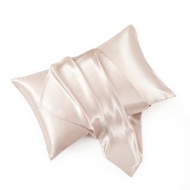 HommxJF Taupe Satin Pillowcase Standard Set of 2 with Envelope Closure，Taupe Silk Pillowcase for Hair and Skin (20x26)