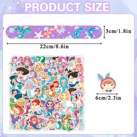 MORAINJAY 36 Pieces Mermaid Slap Bracelets and 50 Stickers, Mermaid Slap Ribbons for Party Bags, Mermaid Birthday Gifts for Kids, Party Bags, Mermaid Party Supplies