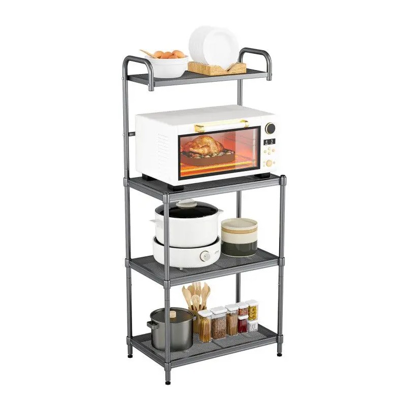 4-Tier Microwave Storage Rack for Kitchen Metal Shelving Unitscolor: Black