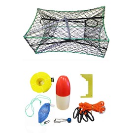 KUFA Galvanized Foldable Crab Trap & Accessory Kit (100' Poly Rope with line Weight, Caliper,Harness,Bait Bag & 11" Red/White Float) S33+CAP14
