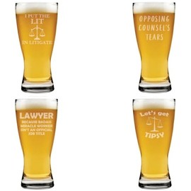 MIP 15 oz Beer Pilsner Glass Gift Set of 4 Lawyer Collection