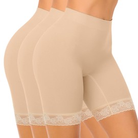 SIHOHAN Womens Anti Chafing Shorts Chub Rub Shorts Lace Slip Shorts Seamless Long Briefs for Under Dresses Skirts(#1 3pcs Beige,XXL)