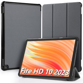 Hianjoo Hülle Kompatibel für Fire HD 10 Tablet 2023 10,1 Zoll, Ultra Dünn Leder Schutzhülle mit Standfunktion Kompatibel für Fire HD 10 13. Generation 10.1", Grau
