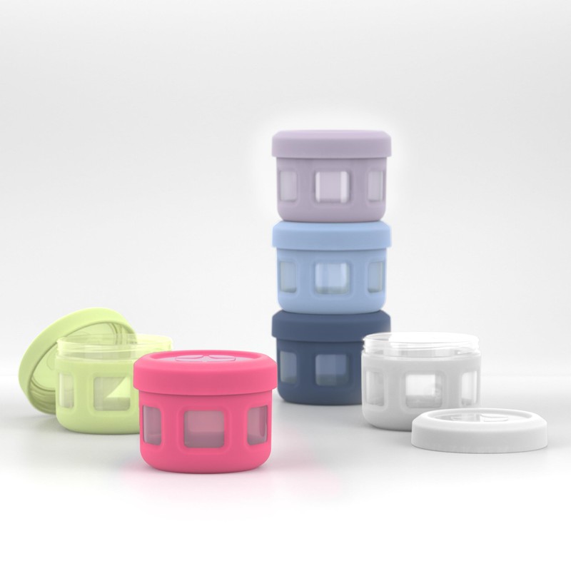 Ello Reusable Plastic Condiment Containers 4oz each with Screw-on Leak