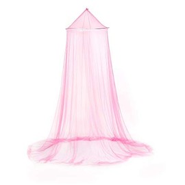 DAYSTART Mosquito Net Round Lace Curtain Dome Bed Canopy Netting for Single to King Size Beds,Camping (Rose Red)