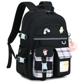 KIDNUO Backpack for Girls, 15.6 Inch Laptop School Bag Kids Kindergarten Elementary College Backpacks Large Bookbags for Teen Girl Women Students Casual Travel Daypacks (Black)