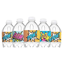 Superhero Pink Bottle Labels - 20 Superhero Water Bottle Labels - Superhero Decorations - Made in The USA - Pink