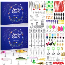 Hollowfly 2 Pack Christmas Fishing Advent Calendar 24 Day Fishing Lure Advent Calendar 256 Pcs Fishing Gear and Equipment Set 2024 Advent Calendar Xmas Calendar Gifts for Adults Men