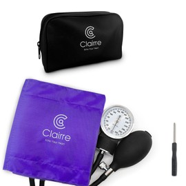 Clairre Manual Blood Pressure Cuff with Carrying Bag, Aneroid Sphygmomanometer for Home Use & Medical BP Monitoring, Universial Adult Size, Small Screwdriver Includes, Purple
