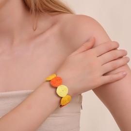 RUOFFETA Raffia Multiple Circles Cuff Bracelet for Women, Handmade Colorful Round Bangle Geometric Adjustable Statement Bracele(Orange Ombre)