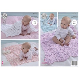 King Cole 4533 Knitting Pattern Baby Blankets to knit in King Cole Yummy