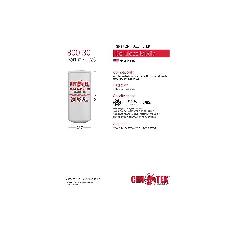 Cim-Tek 70020-6 800-30 Filter Particulate 1-1/2" 16 UNF 40 GPM