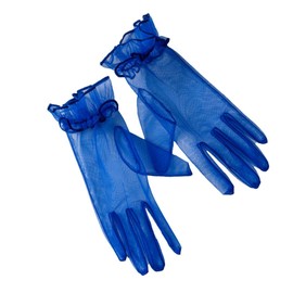 Yunyuebridal Guantes de tul de verano para mujer, con volantes plisados, longitud de la muñeca, guantes de fiesta de ópera, Azul Real, Talla única