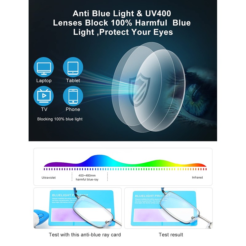 OKH 3 Pack Stainless Reading Glasses 2.0, Metal Frame Blue