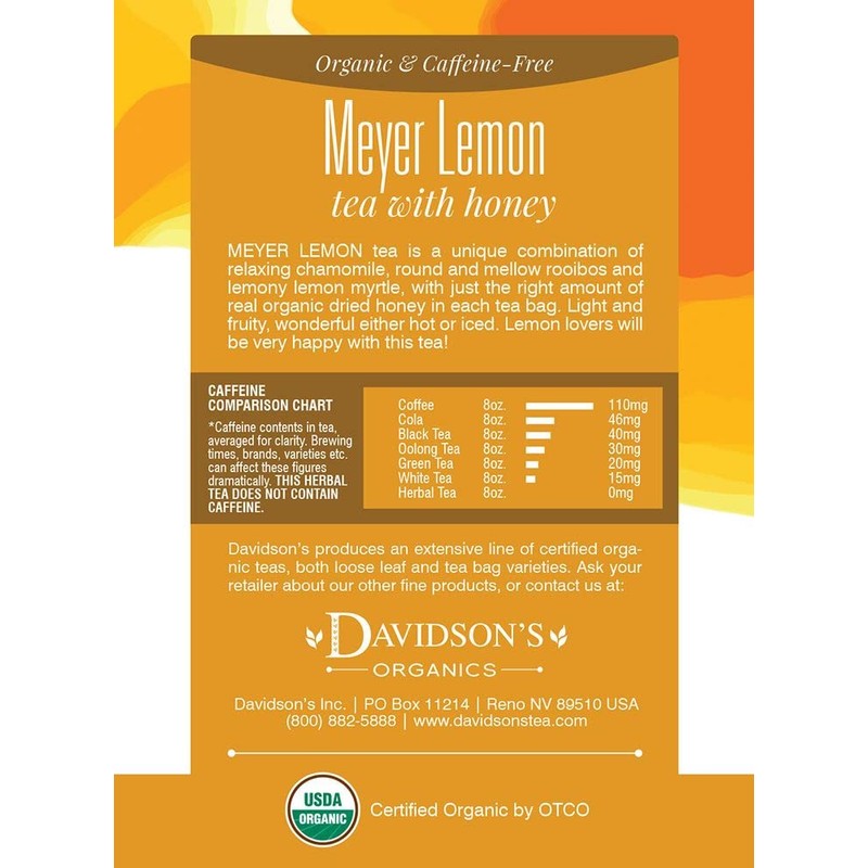 Davidson's Organics, Meyer Lemon, 8-count Tea Bags, Pack of 12