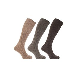 25% Lambs Wool Blend With Lycra Long Hose Mens Socks x 3 Pairs in Assorted Brown Shades UK 6-11