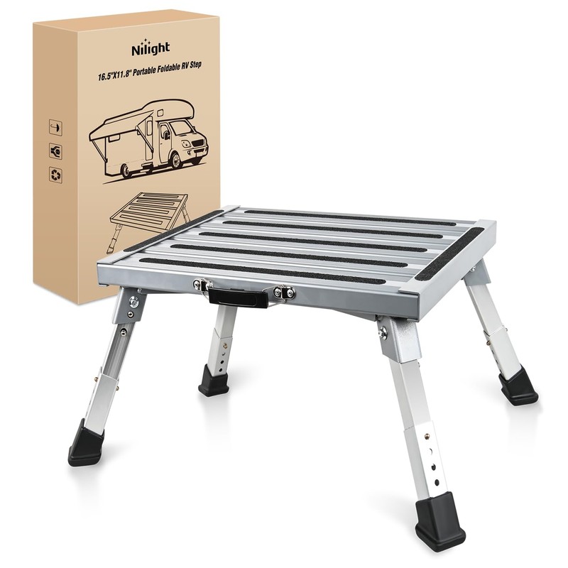 Nilight RV Step Stool Aluminum Folding Platform Steps 19x14.5 RV