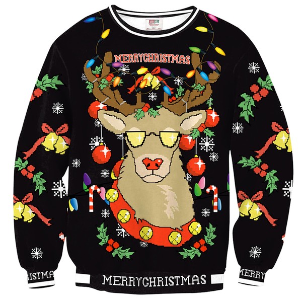 Arvilhill Mens Ugly Reindeer Bell Christmas Sweatshirt Tacky Funny Sweater