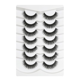 Happy Heartbeat 3D Clear Band False Eyelashes, Cat Eye, Wispy, Natural Look, Short False Eyelashes, Super Natural, Cross, Fluffy, Soft, Reusable Eyelashes, 7 Pairs, No. 207