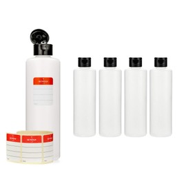 5 x 250 ml empty plastic bottles round plastic bottles with black clasp closure with Klappspritzverschluss Bottle HDPE Hinged Cover – Includes 5 Octopus® Labels