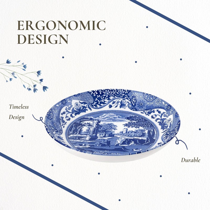 Spode Blue Italian Pasta Bowl, Set of 4-9 Inch Shallow