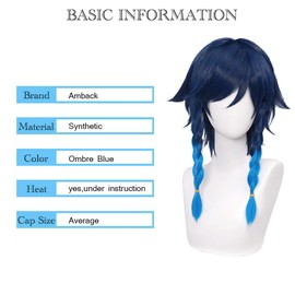 Amback Venti Cosplay Wig Ombre Blue Braid Wig for Game Cosplay Gradient Party Wigs (Venti-Blue Gradient)