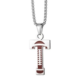 EZUY GNAY Letter T Football Stainless steel Football Necklace Player Number Pendant silver Athlete Letter Jewelry