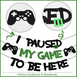 Gaming Birthday Decorations, Gaming Party Decorations, I Paused My Game To Be Here Banner, Video Gaming Birthday Banners for Boys Kids Children Adult, Glitter Decor Game Theme Parties Supplies