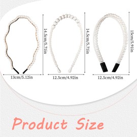 3 Pcs Pearls Fashion Headbands, White Pearl Rhinestones Sparkly Beaded Hairbands Faux Pearl Rhinestones Hairbands Bridal Hair Hoop Party Wedding Hair Accessories for Women Girls