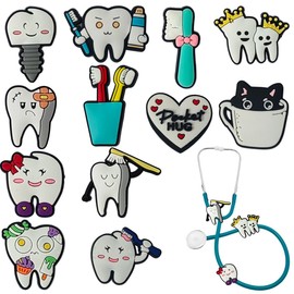 12Pcs Cartoon Medical Stethoscope Charms for Nurses,Pediatric Stethoscope Accessories,Stethoscope ID Tag,Ideal Gift for Nurse,Dentist and Medical Workers (White)