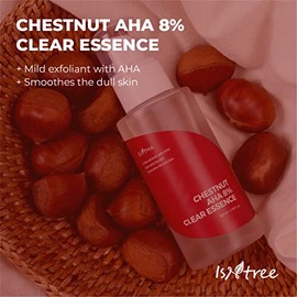 ISNTREE Esencia Exfoliante Facial Chestnut AHA 8% Clear Essence - Coreana con 8% AHA Glicólico y Láctico, Extracto de Castaña, Tono Uniforme, 100 ml