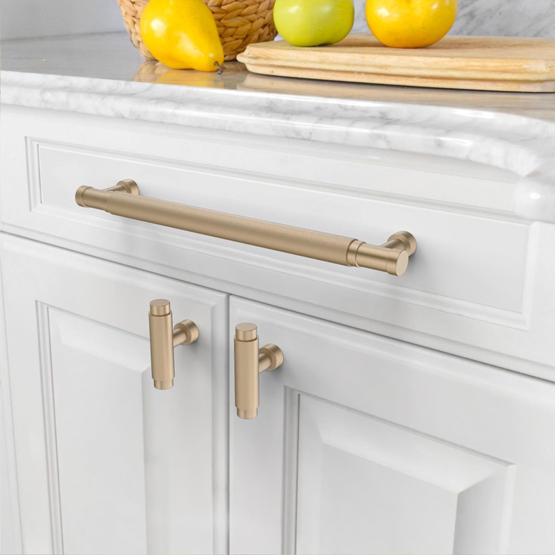 Asidrama 10 Pack 10 Inch(254mm) Champagne Gold Cabinet Pulls Knurled