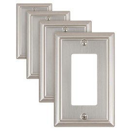ZILLSEA Decorative Focus Frame Switch Plates Outlet Covers, Durable Metal Wall Plates (Brushed Nickel/1 Decorator 4 Pack)