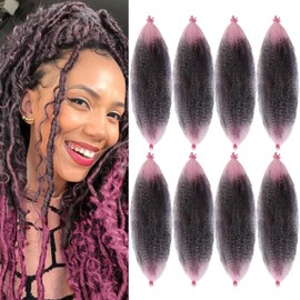 Springy Afro Twist Hair Pre Fluffed Marley Twist Braiding Hair Spring Twist Hair Wrapping Hair (1B-Pink, 24 inch(Pack of 8))