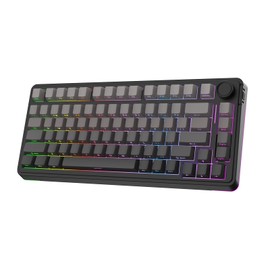 EPOMAKER EA75 75% RGB Gaming Mechanical Keyboard, 2.4GHz/Type-C/BT Creamy Wireless Keyboard with Knob, Shine Through PBT Keycaps, Hot Swappable for Gamers (Black Gradient, Graywood V3 Switch)