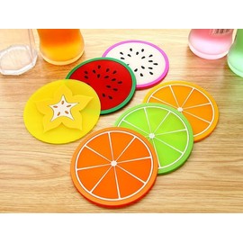 6Pcs Multicolor Coaster Silicone Coaster Non-Slip Fruit Coasters for Bar, Living Room, Kitchen Glasses, Cups, Table, Bar and Office Home Kitchen Decor Handy and Professional,Bar Tools and Drinkware