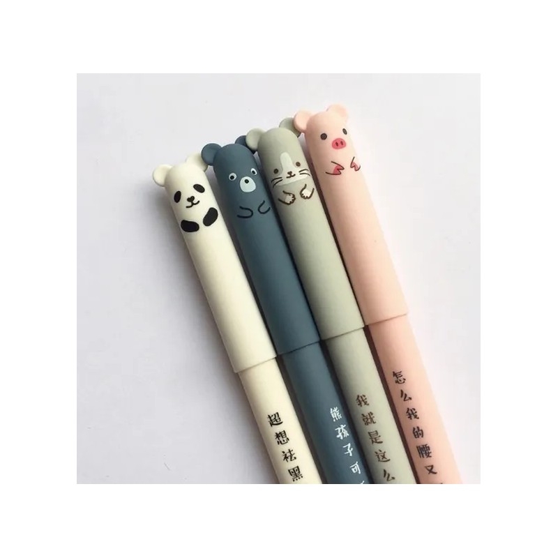 Set De 4 Lapiceros Borrables, Animales Kawaii + 4 Repuestos