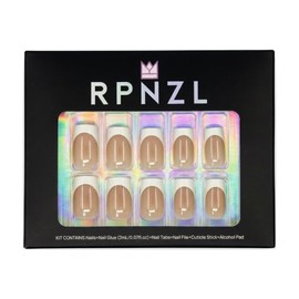 RPNZL Uñas postizas a presión - Marfil | Punta francesa, uñas postizas cuadradas medianas con acabado UV, calidad de salón | Kit de 32 uñas, 16 tamaño